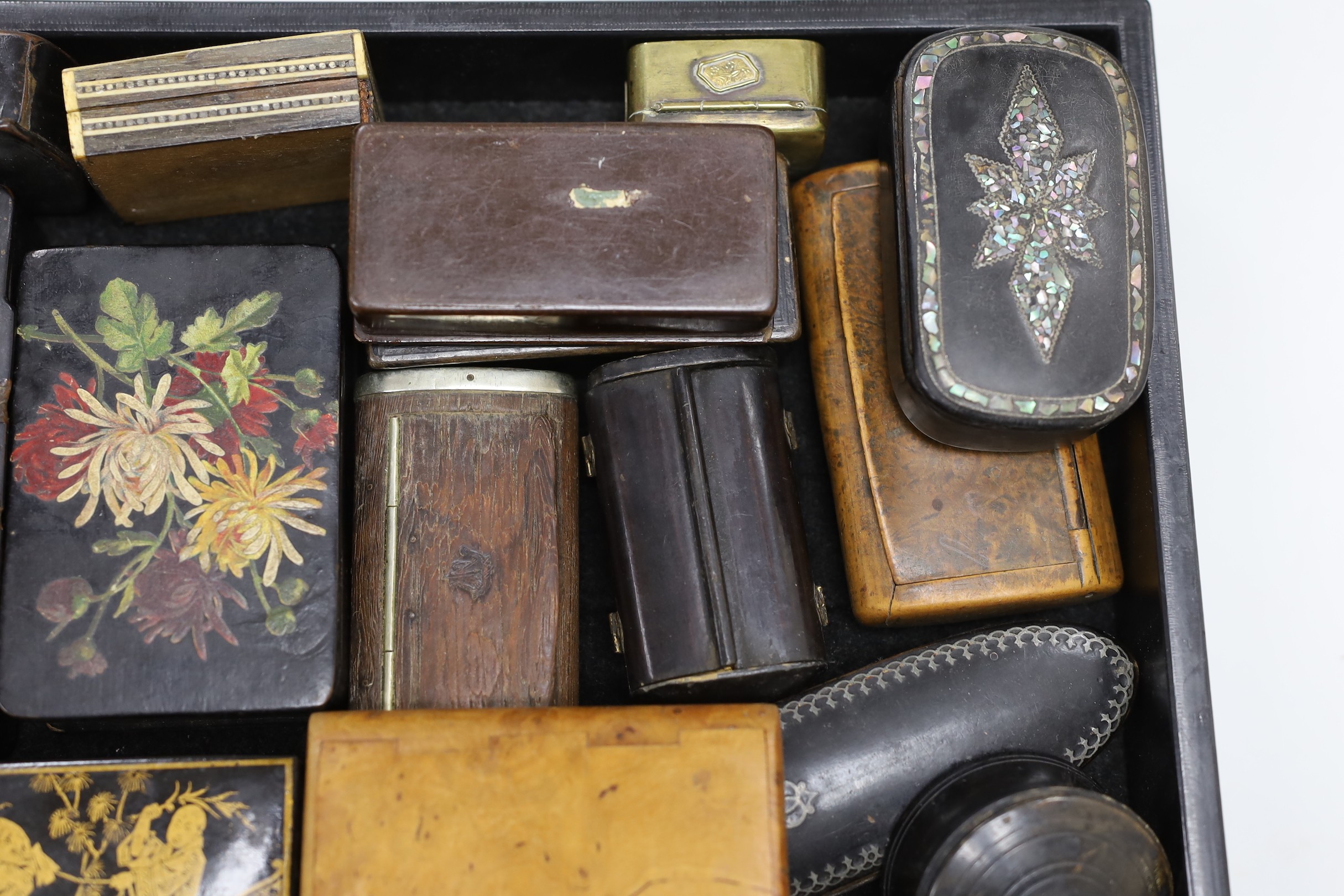 A collection of Victorian snuff and tobacco boxes